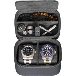 Organisateur De Rangement Pour &Eacute;tui De Voyage Pour 2 Montres, Ecrins Pour Montres | Protection Portable Robuste Avec Fermeture &Agrave; Glissi&egrave;re S'adapte &Agrave; Toutes Les Montres-Bracelets (Tan/Marron) - Neuf