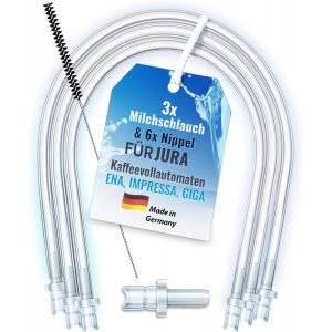 JGD-Kit de tuyaux &agrave; lait 200425 pour Jura ENA E8, GIGA 6 10 W10, IMPRESSA J6 J8 J8twin Z5 Z6 Z7 Z8 Z9 Z10, S8 S80 WE8 (3 tuyaux &agrave; lait de 38 cm, 6 de raccordement, brosse de nettoyage) - Neuf