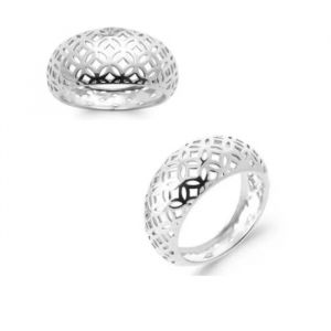 Bague - Bijouxia - Jonc Bomb&eacute; Ajour&eacute; - Argent Massif Rhodi&eacute; 925 - Taille 50 &Agrave; 60 - Femme - Neuf