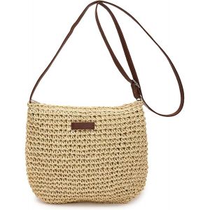 KALANKA-1 Sac &agrave; Bandouli&egrave;re en Paille pour Femme, Boho Et&eacute; Plage Paille Sac &agrave; Main Boh&egrave;me avec Bandouli&egrave;re et Fermeture, pour Plage, Voyage et Vacances Beige - Neuf