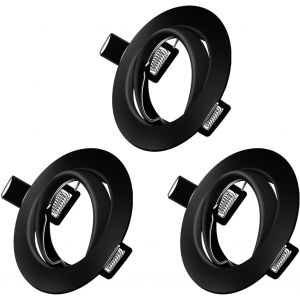 KAL-Projecteurs Spot Encastrable Gu10 Set, 3 Pièces Cadre De Montage En Noir Métallisé Avec Douille Céramique Gu10 Pour Lampes, Rond, Ø 75 Mm Orientable A 35°, Pour Lampes A Led Ou Halogènes - Neuf