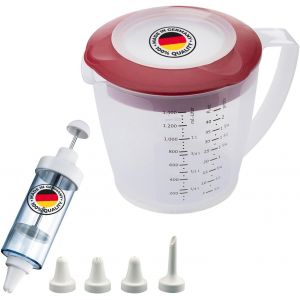 1 Gobelet Mélangeur Avec Protection Anti-Éclaboussures Et Couvercle + 1 Seringue À Garnir Avec 5 Douilles,Plastique/Acier Inoxydable,Helena,Transparent/Rouge/Blanc,310522e7 - Neuf