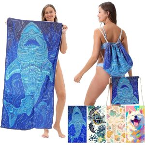 Kal-Serviette De Plage Personnalis&eacute;e Pliables En Sac &Agrave; Dos, 140x70 Cm Drap De Plage, Serviettes De Plage Xxl - 2 En 1 Multifonctionnel Serviette Plage Anti-Sable Portable L&eacute;g&egrave;re - Neuf