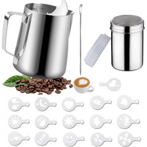 KALANKA-Pichet Lait Inox, 350ml(12OZ) Pot à Lait Avec Lignes de Mesure et Latte Art Pen, Milk Frother, Pichets-mousseurs à lait pour Cappuccino, Expresso, Latte Art - Neuf