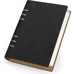 Carnet À Anneaux A5-Carnet De Notes Carreaux 14x21cm-Cahier Spirale Bloc Note A5-100gsm Carreaux 5x5mm Notebook A5 Rechargeable-300 Pages Cuir Pu Carnet De Voyage,Noir - Neuf