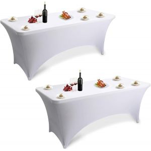 Sjzg-Stretch Nappe 6ft Nappe De Table Extensible 183x75x75 Cm Housse De Table Polyester Lavable En Machine Et Infroissable Ajustable Couverture De Table Pour Bar Table De Banquet Cocktail (Blanc) - Neuf