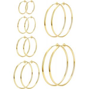 6 Paires Clip Sur Boucles D'oreilles Créoles Pour Femmes Fausses Boucles D'oreilles Créoles Printemps Boucles D'oreilles Ensemble Pour Oreilles Non Percées Bijoux 6 Tailles.[X589] - Neuf