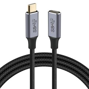Rallonge USB C 1.5M 100W PD 5A QC 3.0, Cable Rallonge USB C Mâle à Femelle USB C 3.2 Gen 2 20Gbps 4K@60Hz Cable Extension USB C Nylon Tressé Compatible avec Macbook Pro Galaxy S22 S21 S10 (Noir) - Neuf