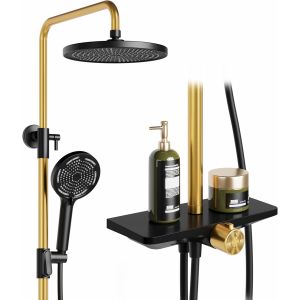 Douche &agrave; effet pluie, sans robinet, avec &eacute;tag&egrave;re, syst&egrave;me de douche avec pommeau de douche en acier inoxydable, colonne de douche r&eacute;glable, colonne de douche, pommeau de douche, pommeau de douche, - Neuf