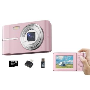Cam&eacute;ra num&eacute;rique 4K avec carte m&eacute;moire 32 Go, 50 MP, design compact, autofocus, chargement USB-C, rose - Neuf