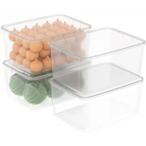 SUBZONAL-10L*4 Bo&icirc;te Conservation Alimentaire, Conteneur Alimentaire, Bo&icirc;te de Rangement, R&eacute;cipient de Cong&eacute;lateur avec Couvercle, S&eacute;curitaire au Micro-ondes, Sans BPA, Plastique, Clair, 10L-Lot de 4 - Neuf