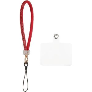 KAL-Pcs Dragonne De Téléphone Universelle, Bracelet De Poignet Détachable Scintillant Avec Patchs Pour Téléphone, Dragonne En Strass Pour Bricolage, Rouge - Neuf