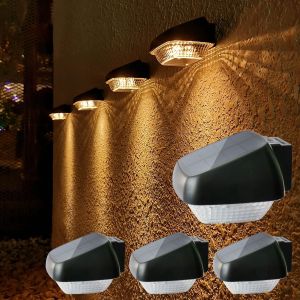 Lumières Solaires Extérieures, Pack De 4 Led Lampes Solaires Extérieures, Marche/Arrêt Automatique, Luminosité Élevée De La Paroi De La Lumière, Ip65 Imperméable À L'eau, À Énergie Solaire Lumières De Sécurité Pour Le Jardin, Clôture, Blanc Chaud - Neuf
