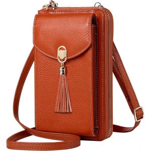 CAUC-Sac Téléphone Portable Femme Portefeuille RFID Blocage Pochette Bandoulière Cuir Portefeuille Pochette Femme Petite Pochette Bandoulière avec Emplacement Pour Carte (Marron) - Neuf