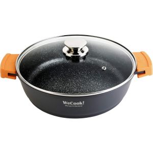 Jexnovashop-Ecochef Casserole Basse, Induction, Couvercle En Verre 28cm, Antiadh&eacute;sive Quantaniumt &Eacute;cologique Sans Pfoa, Fonte D'aluminium, &Eacute;paisseur 5 Mm, Poign&eacute;es En Silicone, Vitroc&eacute;ramique, Gaz, F - Neuf