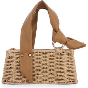 Sac en rotin tiss&eacute; &agrave; la Main pour Femmes Sac Panier en Rotin,Marron Clair - Neuf