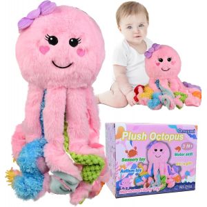 KALANKA-Jouet Bebe 1 an, Rose Kawaii Pieuvre Peluche avec 8 Tentacules Texturés, Jouet Bebe 3 6 9 12 18 Mois, Jouet Sensoriel Montessori pour Fille 1 2 3 Ans, Cadeaux pour Bébé Fille, Jouet Autisme - Neuf