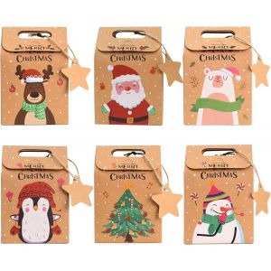 Tianyi-Lot De 24 Bo&icirc;tes Cadeaux De No&euml;l En Papier Kraft, Sac Cadeau No&euml;l Pour Emballage Cadeau, Pochette Cadeau No&euml;l Avec Carte D'&eacute;tiquette Et Ficelle, Bo&icirc;te Cadeau De No&euml;l Pour Bonbon, Chocolat, Bis - Neuf