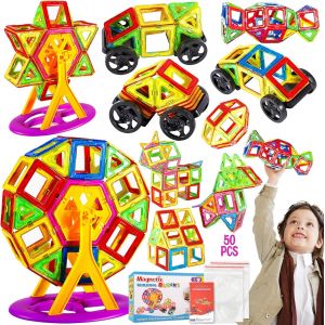 KALWL-Bloc De Construction Magnetique 50 Pcs Jeux Pour Enfants Cadeaux Cr&eacute;atif Et &Eacute;ducatif Pour 2 3 4 5 6 Ans Filles Garcons - Neuf