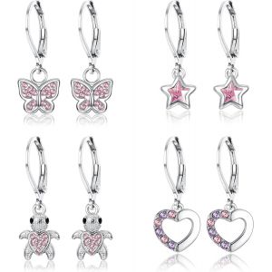 Cmjaagur-4 Paires Boucle D'oreille Pendantes Pour Enfant Fille Femmes Hypoallerg&eacute;niques Acier Chirurgical Boucles D'oreilles Cartilage Fille Ensemble[M118] - Neuf