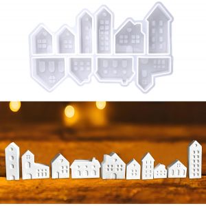 15 Pcs Moule Silicone Resine Epoxy Pour Maison Mini, Silicone Pour Moulage, Raysin Moules Silicone Moules Bougeoirs, Moules &Agrave; Pl&acirc;tre, Moules &Agrave; Gibs, Moules &Agrave; Raisin (10 Petites Maisons) - Neuf