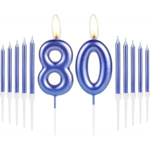 Ensemble De Bougies Bleues Royales « Happy 80th Birthday »-Numéro 80 Bleu Roi-Bougies D'anniversaire Bleues Pour Gâteau De Fête-Bougies De Fête Pour Fille,Garçon,Femme,Homme-Décorations De - Neuf
