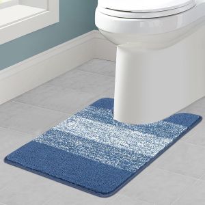 Tapis de Toilette Ultra Doux Tapis WC Contour Antidérapant Lavable en Machine,Absorbant l'eau Tapis de Bain Extra Epais Tapis Salle de Bain 50 x 60 cm,Bleu - Neuf