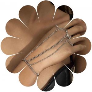 Kal-Punk Bracelet Doigt Cha&icirc;ne Argent Harnais Bracelet 3 Doigts Lien Poignet Cha&icirc;ne Esclave Bracelet Hip Hop Charme Main Cha&icirc;ne Bracelet Bijoux Cadeau Pour Femmes Filles - Neuf