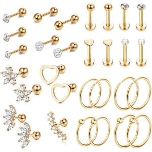 30 Pi&iquest;&iquest;Ces 16g Cartilage Boucle D'oreille Pour Femmes Hommes Tragus Conch Piercing Acier Chirurgical Piercing Helix Labret Cartilage Cr&iquest;&iquest;Oles Cartilage Piercing Bijoux - Neuf