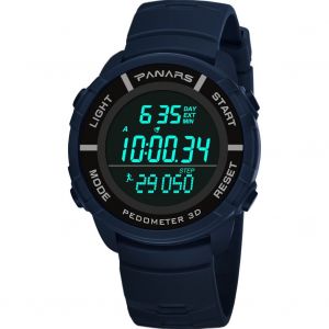 Montre multifonction PANARS pour homme, podometre 3D, etanche, bracelet en plastique PU (bleu) - Neuf