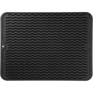 Tapis De Séchage En Silicone Pour Usages Multiples, Facile À Nettoyer, Écologique, Résistant À La Chaleur, Pour Comptoir De Cuisine Ou Évier, Réfrigérateur Ou Tiroir, Noir, 40 X 30 Cm - Neuf