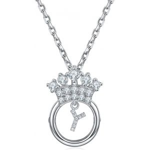 Kal-Chaîne Femme C?urcollier Pendentif 26 Lettres Alphabet Initiales Avec Zirconium,Collier Couronne,Bijoux Lettre Personnalisés Pour Mère Fille Femmes Filles - Neuf