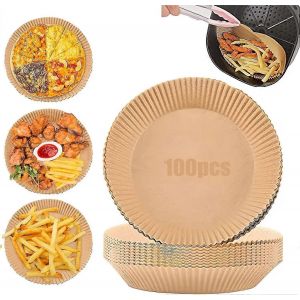 Doublure En Papier Jetable Pour Friteuse À Air,100pcs Doublures De Friteuse À Air Jetables Antiadhésives,Papier Sulfurisé Pour Friteuse À Air Résistant À L'huile,Étanche À L'eau,Parchemin - Neuf