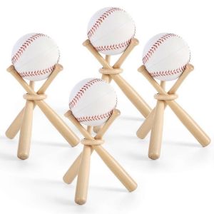 Batte De Baseball 12 Pieces Avec Support, Mini-Anneaux, 4 Balles De Baseball En Bois, Support, Jeu De 4 Battes Foodball, Joli Support En Bois, Presentoir Pour Battes De Softball - Neuf