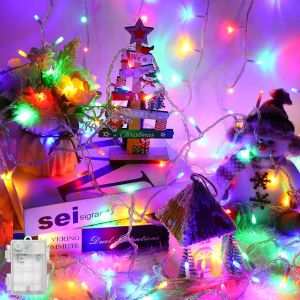 TRAHOO-Guirlande lumineuse &agrave; piles - 3 m - 30 LED - Multicolore - Avec minuterie - &Eacute;tanche IP65 - Pour int&eacute;rieur et ext&eacute;rieur - D&eacute;coration de No&euml;l - Pour f&ecirc;te, jardin - Neuf