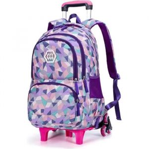 Cartable Roulette Sac &agrave; Dos avec roulettes Scolaire Sacoche Enfant Fille Gar&ccedil;on Violet 6 Roues 33 * 24 * 48cm - Neuf