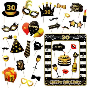 Ershi-Toaob 31pcs Photobooth 30 Ans Photobooth Anniversaire Avec Accessoires De Cadre Photo Gonflable Selfie En Plastique Pvc Thèm[7809] - Neuf