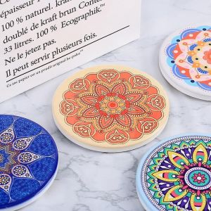 Sous-Verres Pour Boissons,Aodini Ensemble De 4 Sous-Verres Absorbants En Pierre Pour Table En Bois,Mandala Côte En Céramique - Neuf