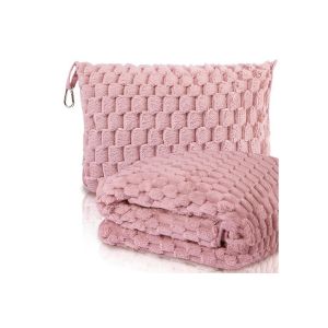 Ensemble couverture et oreiller de voyage - Couverture de voyage pliable pour avion - Rose - Neuf