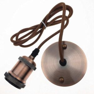 Nouveau Produit,Suspension Vintage Style Industriel Moderne E27 Douille Douille Avec 1.2m Câble Rond Tressé-Laiton (Rouge-Marron) [Classe Energie A+] - Neuf