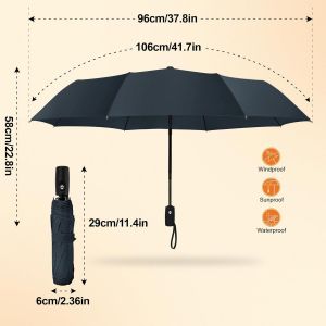 Tzf-Parapluie Automatique Piant,42 Inch Parapluie Compact R&eacute;sistant Au Vent,Umbrella Pliable Solide Anti Temp&ecirc;te,Petit Parapluies Noir De Voyage Pour Homme Et Femme - Neuf