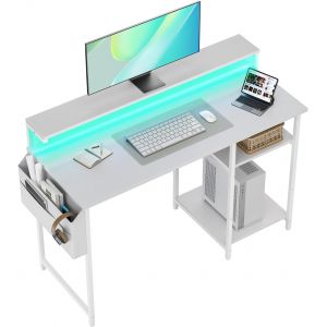 SUBZONAL-Bureau avec Rangement, 120 x 48 cm Petit Bureau d&iquest;Ordinateur avec Support de Moniteur, Table Informatique avec Sac de Rangement, &Eacute;tag&egrave;res R&eacute;glable, pour Bureaux et Postes de Travail, Blanc - Neuf