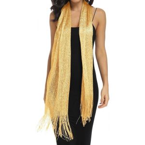 Top Tendance Belle Étole Femme Châle Wrap Écharpe Brillante-Cérémonies Soirée Fêtes Mariage Cérémonie Cocktail Bal De Promo Couleur Doré Pailletée(200x50cm) - Neuf