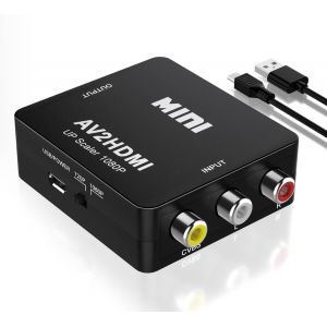 Convertisseur Av Vers Hdmi, Rca Vers Hdmi, 1080p Mini Rca Composite Cvbs Video Audio Converter Support Pal/Ntsc Pour Tv/Pc/ Ps3/ Stb/Xbox Vhs/Vcr/Blue-Ray Dvd Players - Noir - Neuf