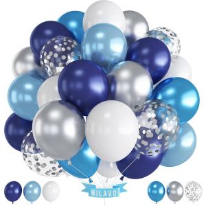 Blue Silver Balloons 12 Inch Navy Blue Silver Balloons Night Blue Metallic Balloons Party Balloons For Boys Men Retirement Wedding Baby Shower Birthday Decoration - Neuf