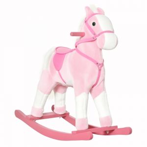 HOMCOM Cheval à bascule pour enfants Animal à bascule Jouet à bascule Hennissement Rose 74x28x65cm - Neuf