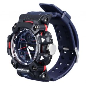 Montre De Sport Numérique Pour Hommes : Chronomètre, Calendrier, Double Fuseau Horaire, Rétroéclairage Led Avec Bracelet En Tpu Étanche En Bleu - Neuf