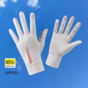 Mitaines De Protection Solaire Antidérapantes Pour Femmes, 1 Paire, Ouverture Du Bout Des Doigts, Lettres Imprimées, Gants Fins Anti-Uv En Soie Glacée, Accessoires De Cyclisme-Blanc - Neuf