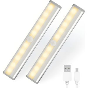Lampe D'Armoire 6 Led Avec Détecteur De Mouvement, Bande Magnétique, Fonctionne Avec Des Piles (Non Incluses) Veilleuse Chaude Polyvalente De 10 Cm, Cuisine, Couloir, Salle De Bain, Escalier. - Neuf
