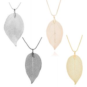 Kal-4 Pièces Feuille Pendentif Long Collier, Pendentif Long Feuille De Couleur Collier, Fait Main Bijoux De Bohème En Filigrane, Long Collier Pour Les Femmes, Collier Pendentif Feuille Pour Les Fille - Neuf